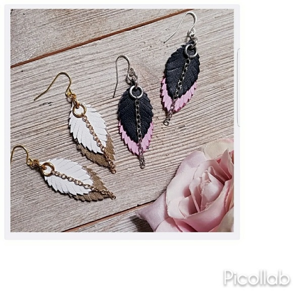 Jewelry - Set of Two Leather Leaf earrings